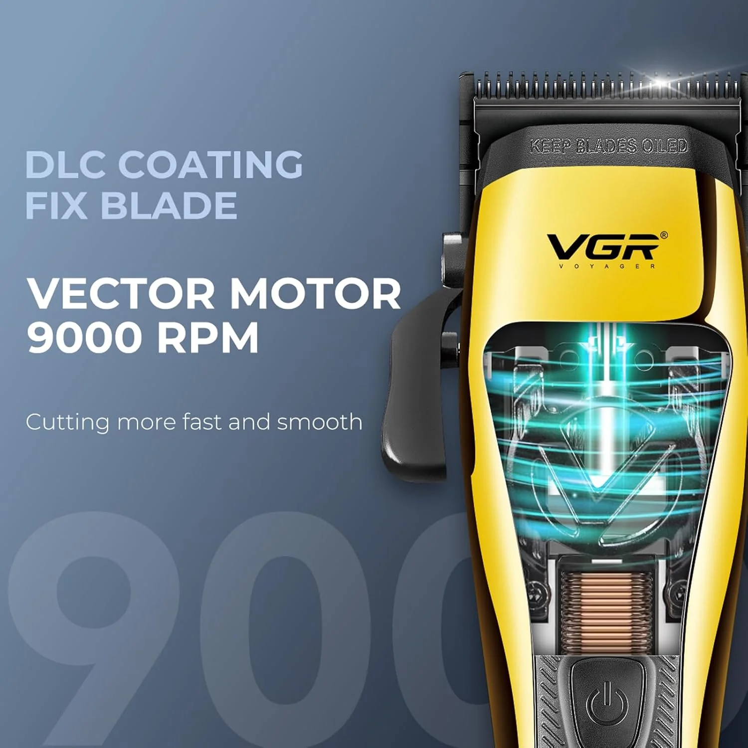 015 Professional Cordless Hair Clippers for Men, 9000 RPM Vector Motor Hair Trimmer Dlc-Blade Barber Clipper for Hair Cutting with Metal Body, 1 Modular Lid in Black, Travel Case (Copy) - Image 3
