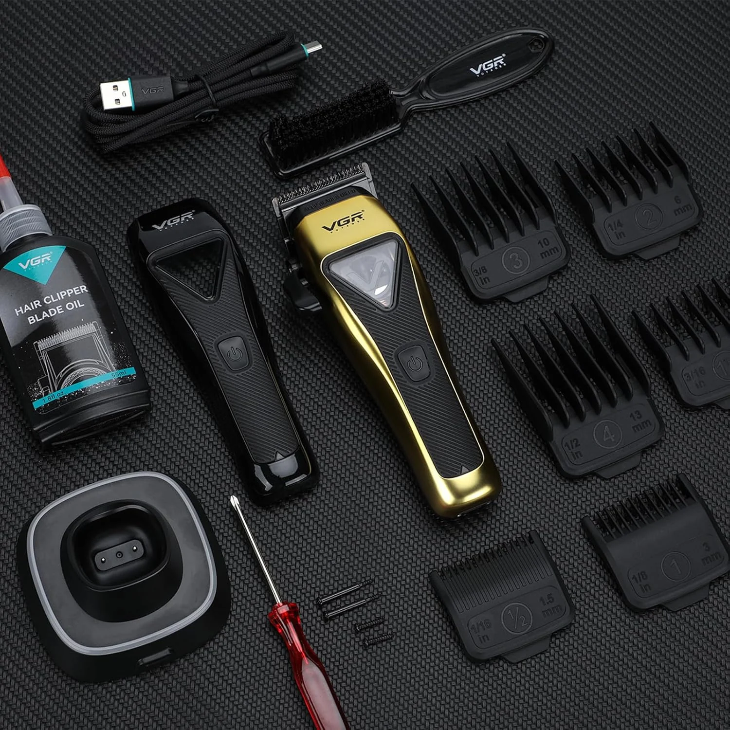 015 Professional Cordless Hair Clippers for Men, 9000 RPM Vector Motor Hair Trimmer Dlc-Blade Barber Clipper for Hair Cutting with Metal Body, 1 Modular Lid in Black, Travel Case (Copy) - Image 5