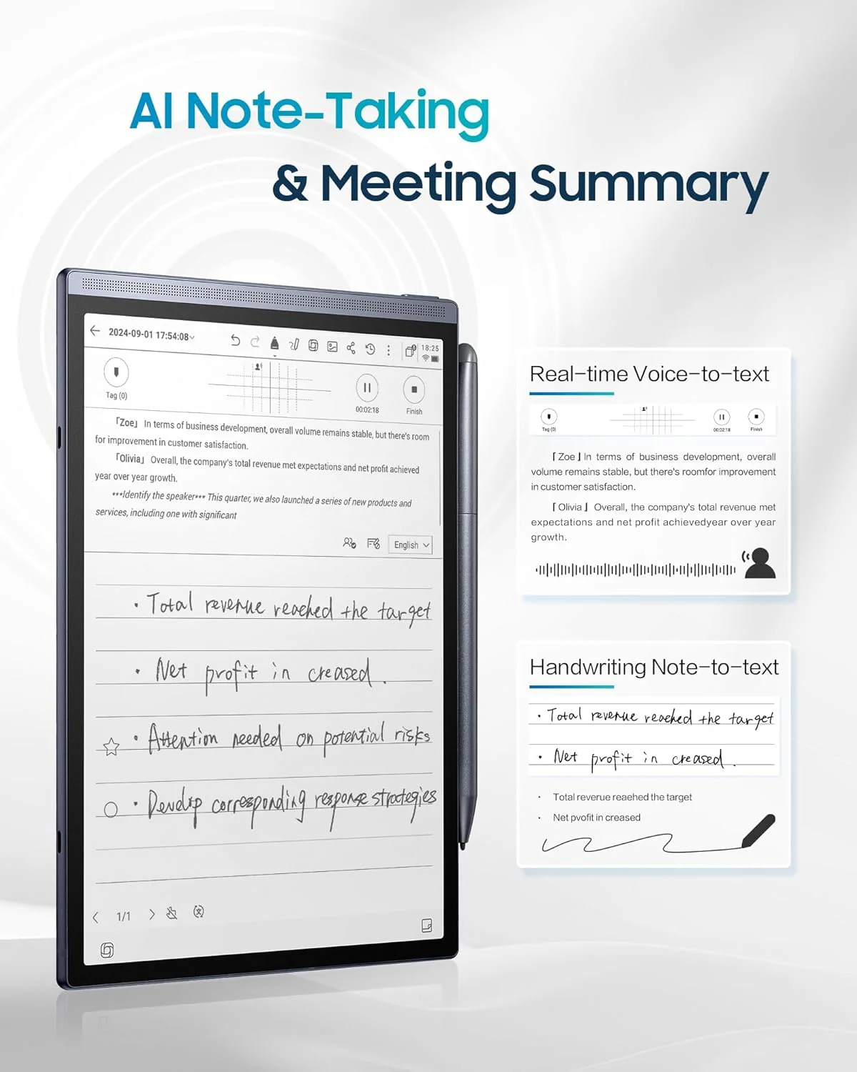 AINOTE Air 2 Bundle – 8.2" E Ink AI Note-Taking Tablet with Stylus, 4096 Pressure Levels, Digital Notebook with Voice-To-Text Transcription, Multi-Languages Support, Ideal for Meetings & Study - Image 2