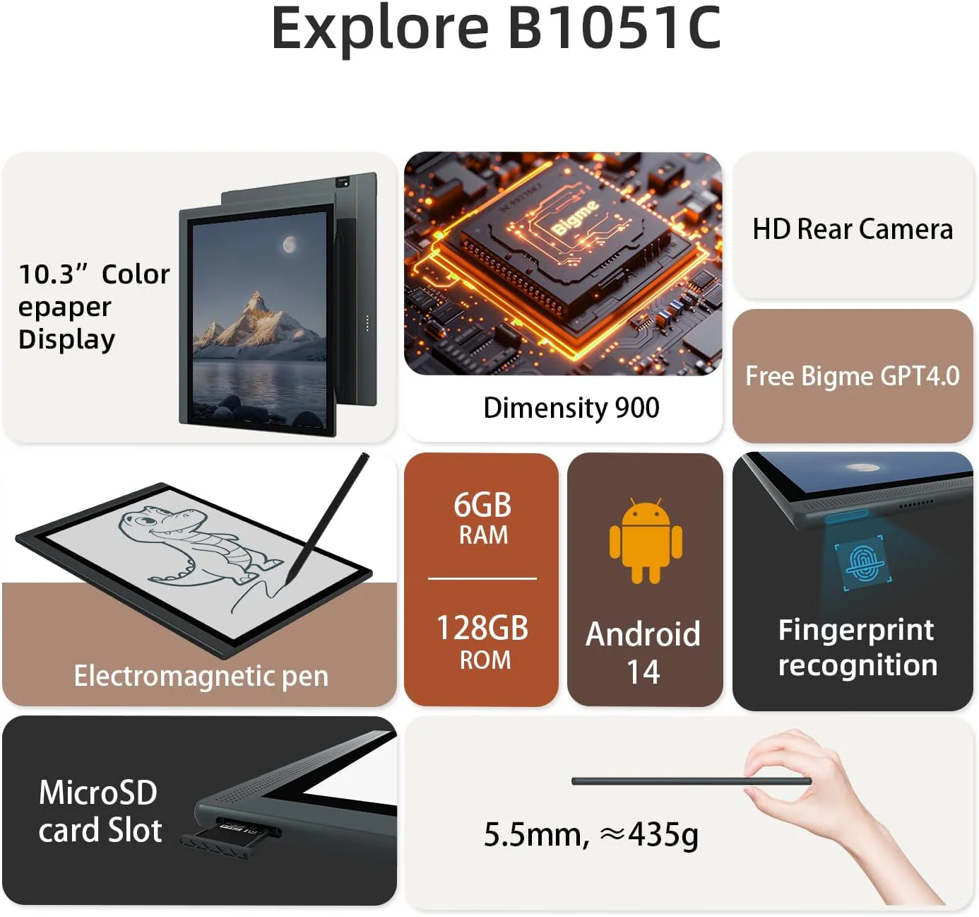 Bigme Tablet de Tinta Electronica B1051C 10.3" – Pantalla Kaleido 3 con Android 14, Teclado Magnético y Stylus Incluidos - Image 3