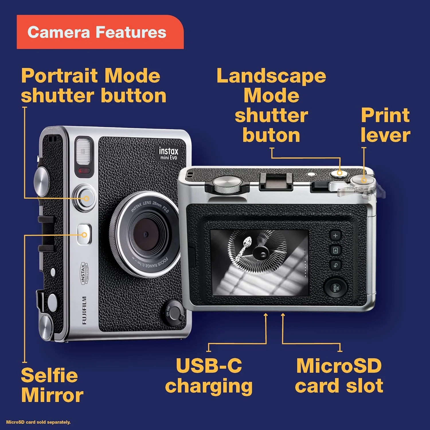 Cámara Híbrida Fujifilm Instax Mini Evo – Instantánea Digital con 100 Efectos Creativos, Bluetooth y Palanca de Impresión - Image 5
