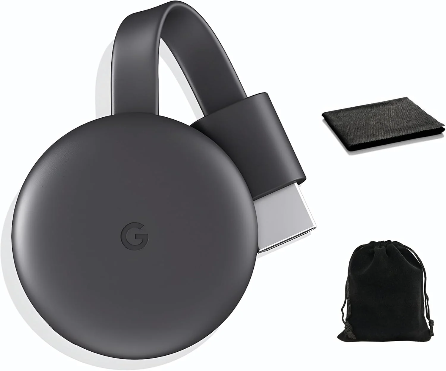Chromecast - Dispositivo de transmisión con cable HDMI - Transmite programas, música, fotos y deportes desde tu teléfono a tu televisor, incluye funda y paño de limpieza (versión japonesa) - Compatible con EE. UU.