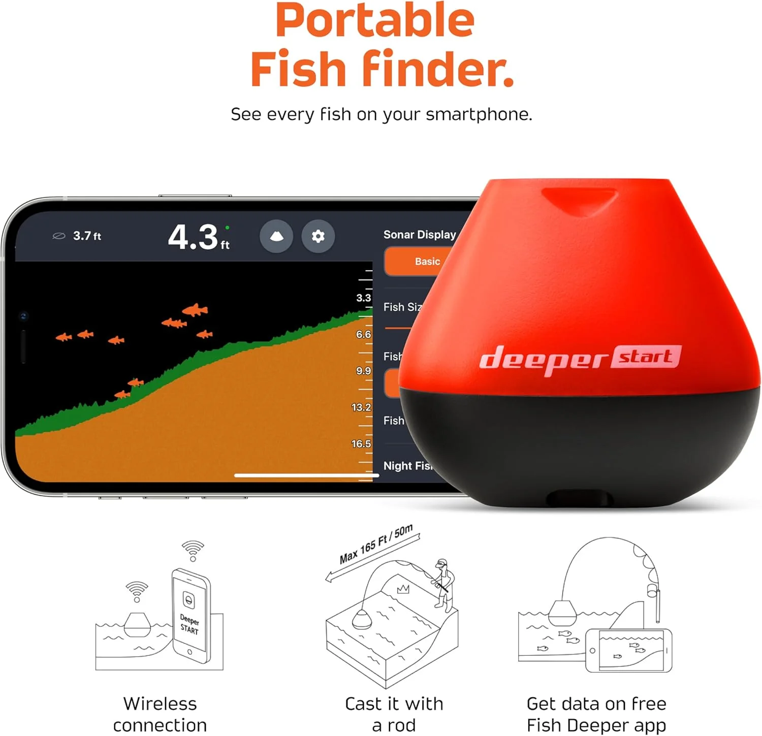 Deeper Sonda de Pesca Inalámbrica START – Conexión WiFi, Alcance 50m y App Móvil (Ideal Orilla) - Image 2