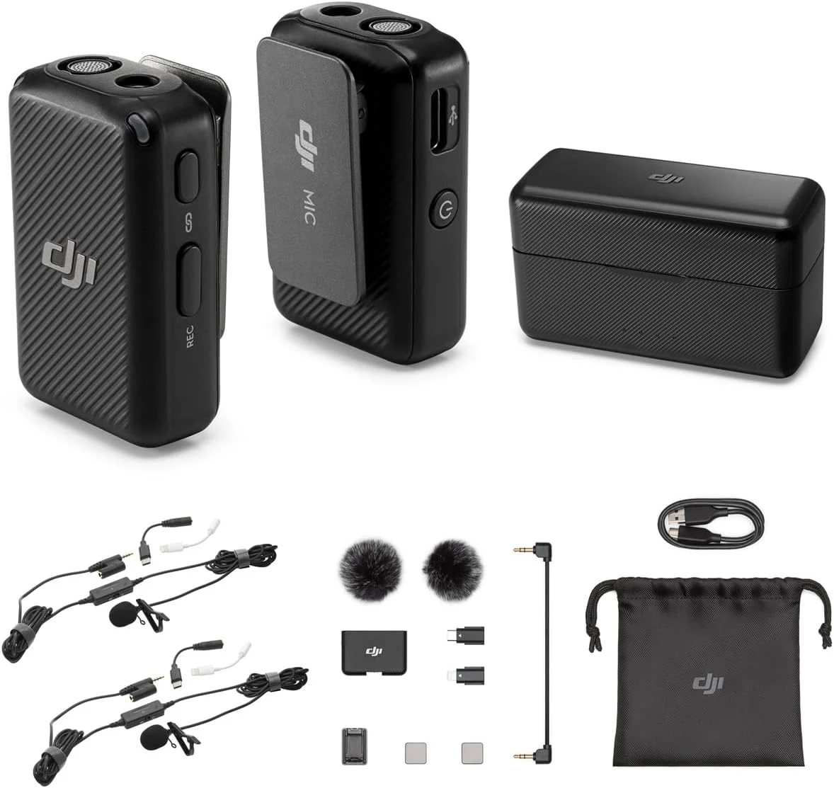 DJI Sistema Micrófono Inalámbrico Dual (2 TX) y Grabadora Digital 2.4 GHz, con 2 Micrófonos Lavalier TASL500 para Cámara y Smartphone (falta multilocations)