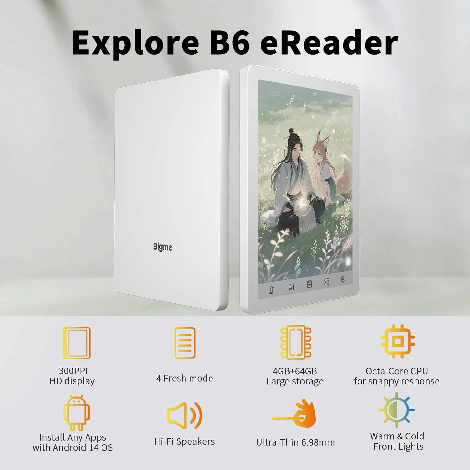 E-Reader Color Bigme B6 6" – Pantalla Kaleido HD 300 PPI, Android 14 y Almacenamiento Expandible (64GB) - Image 2