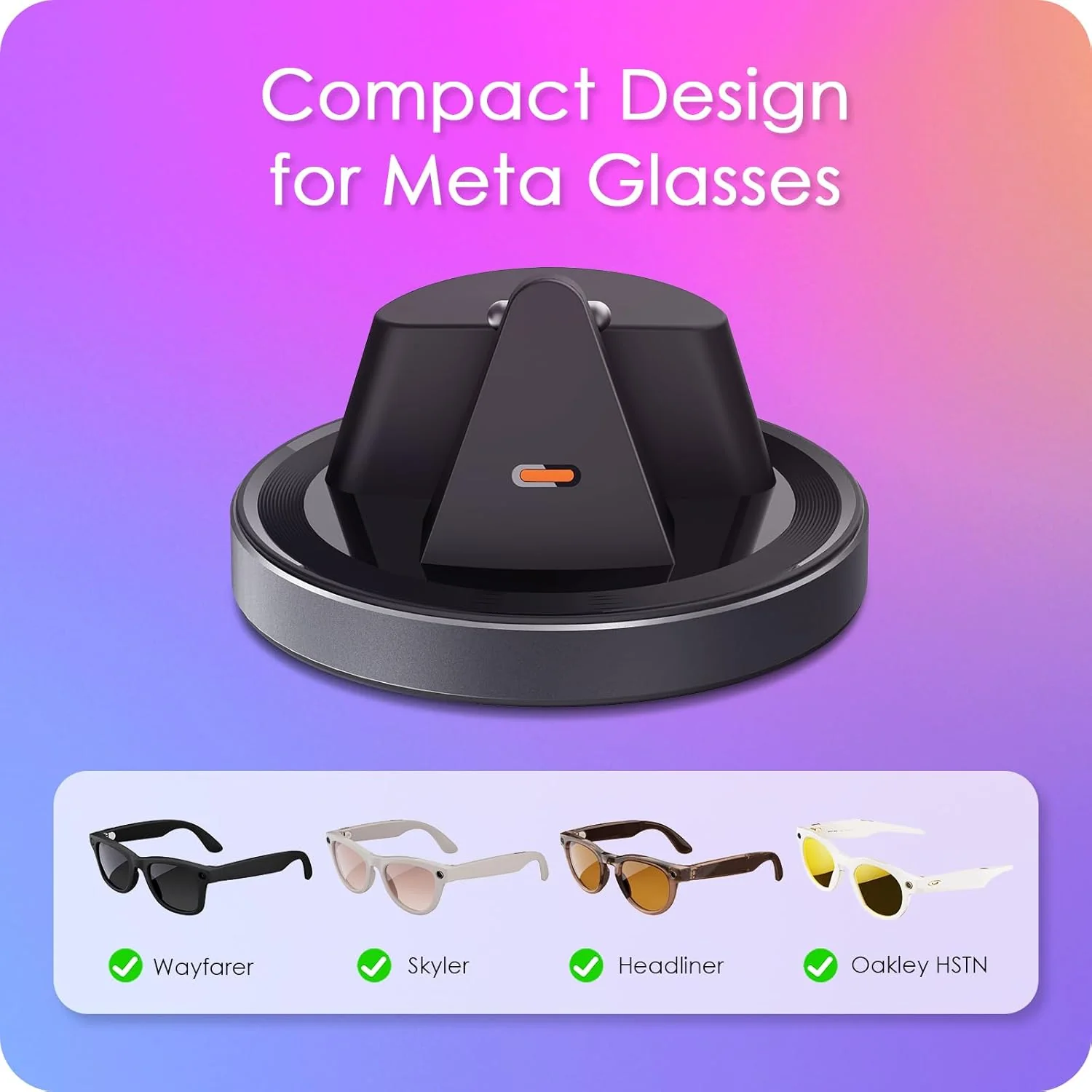 Estación de carga para gafas Meta Ray-Ban - Cargador portátil compacto Wayfarer, Skyler y Headliner, compatible con Oakley Meta HSTN, indicador LED, gris espacial - Image 2