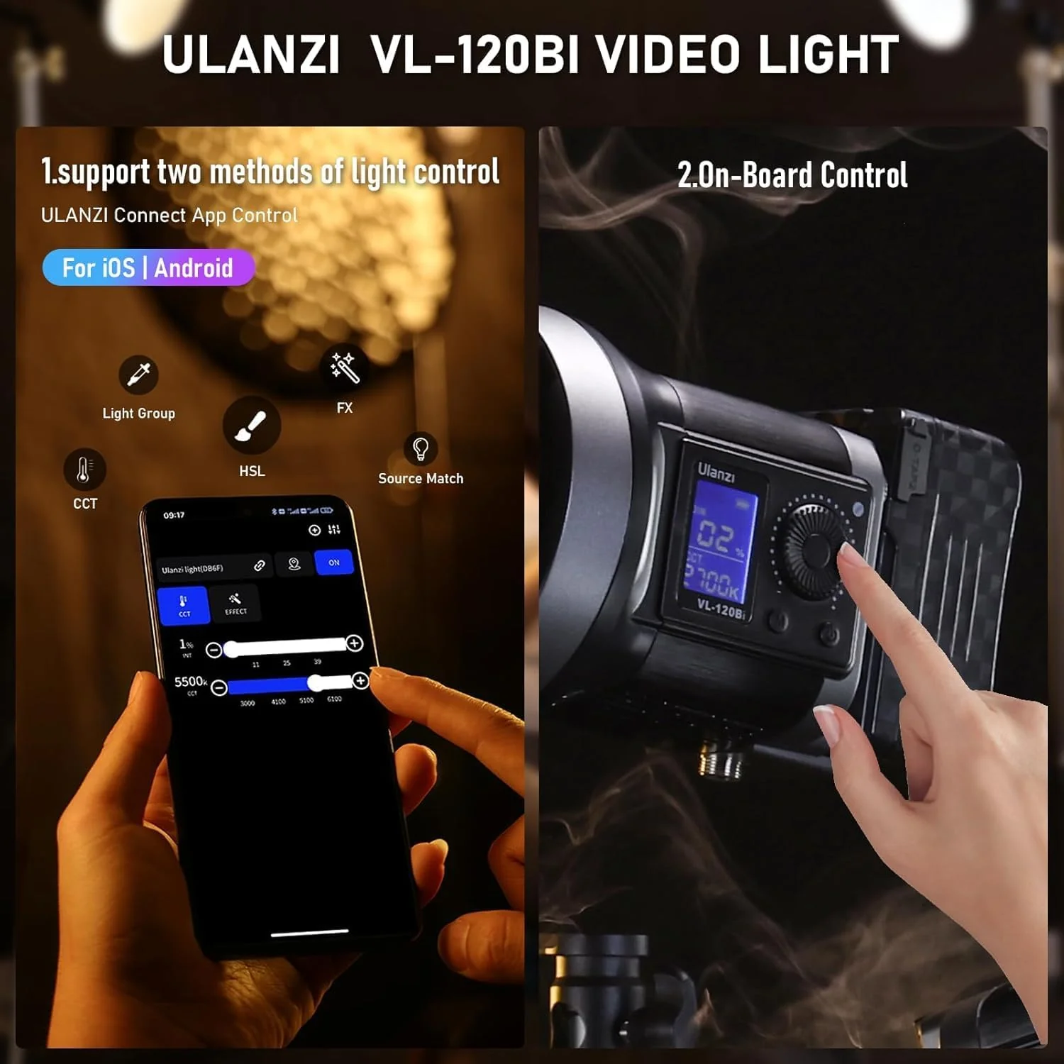 ULANZI Luz de vídeo LED V-Mount COB de salida continua- BICOLOR/RGB - Image 3