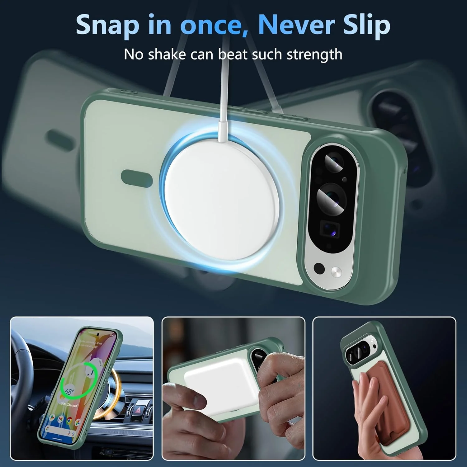 Funda para Google Pixel 10/10 Pro compatible con Magsafe con vidrio templado, [A prueba de golpes, militar], magnética, translúcida, delgada, protectora para Pixel 10/Pixel 10 Pro, verde - Image 7