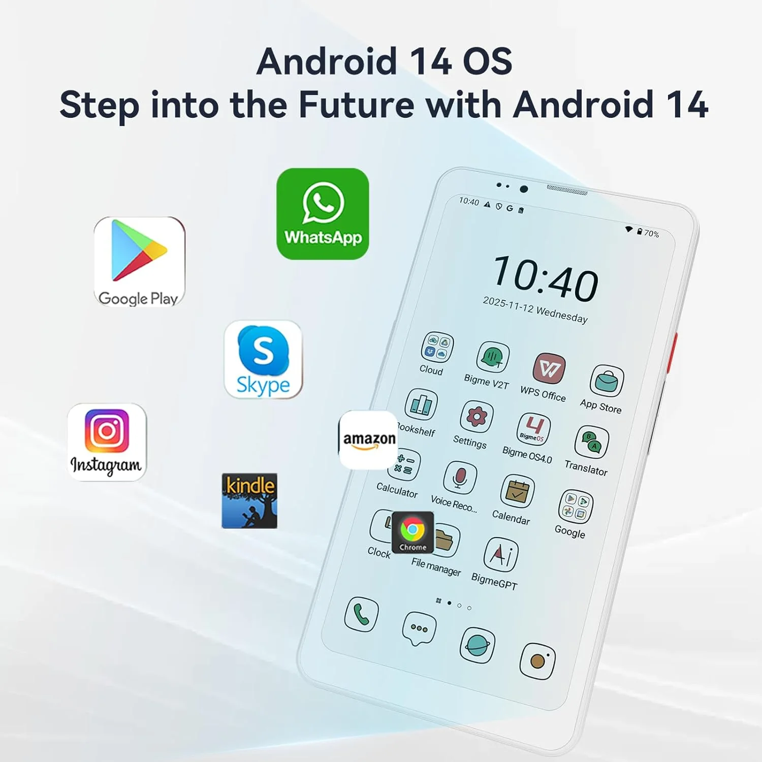 Hibreak Pro Color Epaper Phone, 8+256 GB 5G Smart Phone, Android 14 OS Ebook Reader, White (White) (Copy) - Image 2