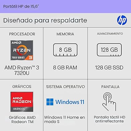 HP Portátil 15-fc0099nr Ryzen 3 7320U 8 GB RAM/SSD de 128 GB - Image 3