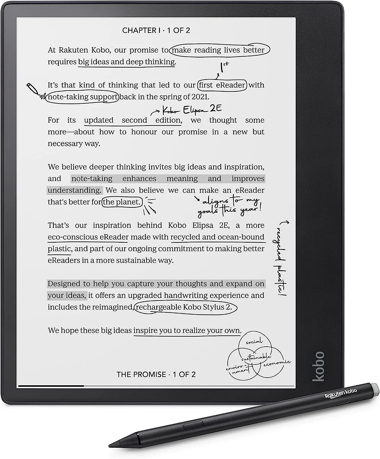 KOBO Elipsa 2E Libro Electrónico de 10.3” para Notas, con Stylus 2, Comfortlight PRO - 32GB