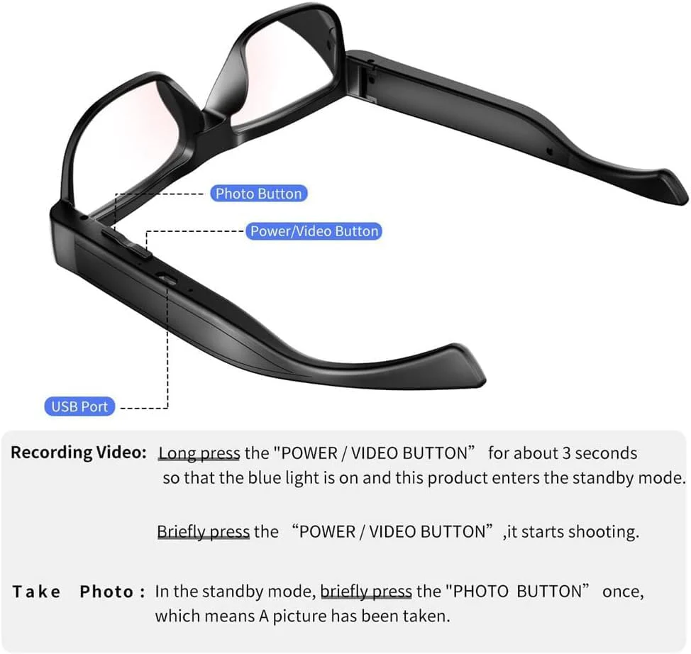 Lentes con cámara, gafas de vídeo, gafas inteligentes HD - Image 3