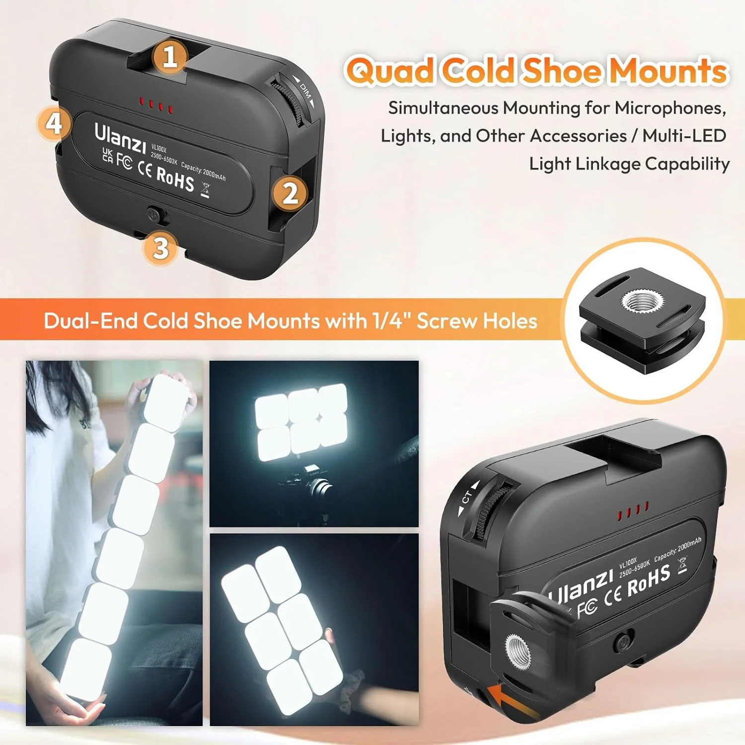 Luces LED Mini Ulanzi VL49 / VL66 / VL100X Recargables | GSMPRO - Image 6
