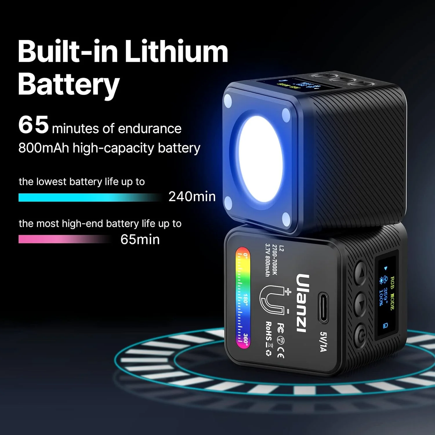 Ulanzi L2 COB RGB - Luz de video LED, luz LED portátil a todo color de 360° - Image 5