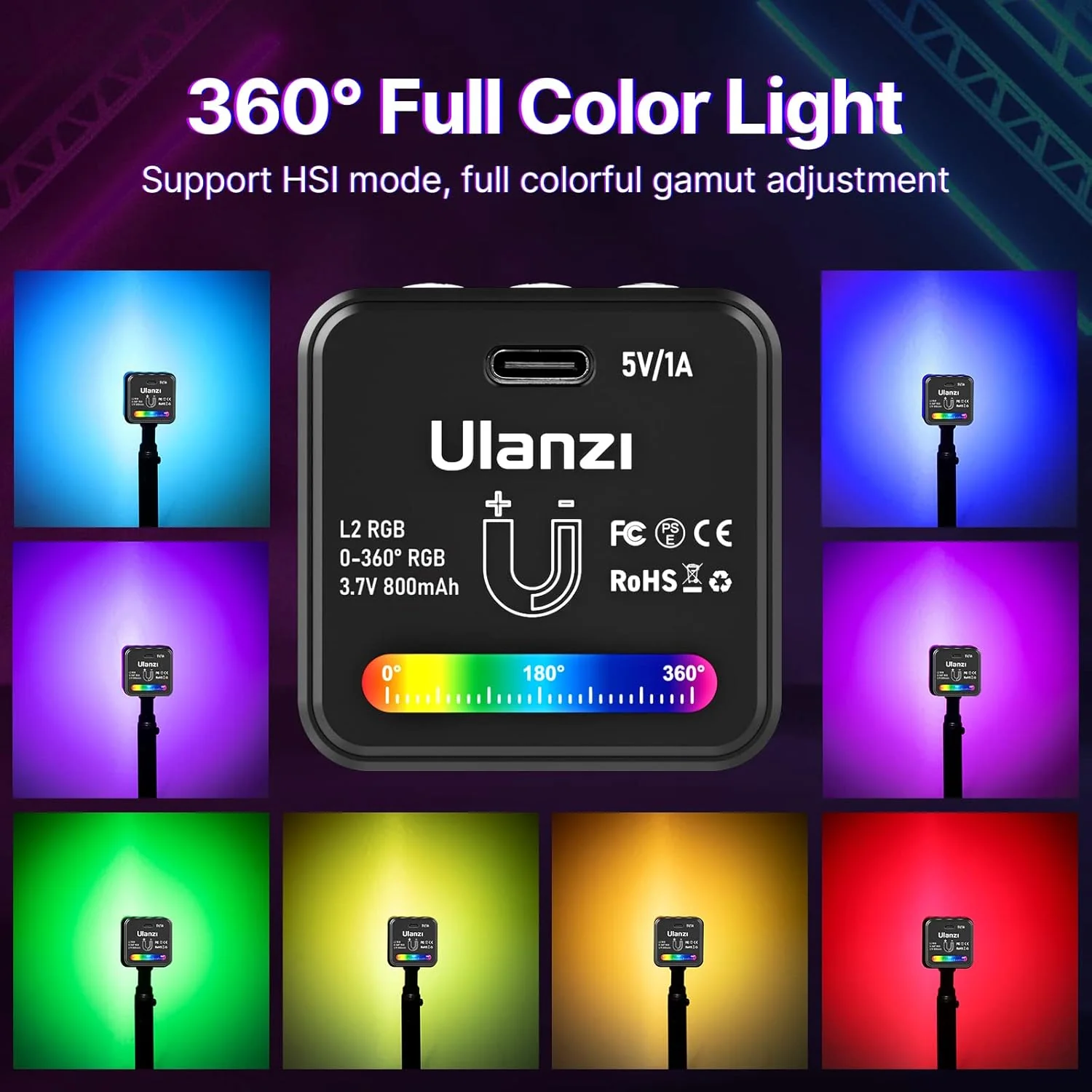 Ulanzi L2 COB RGB - Luz de video LED, luz LED portátil a todo color de 360° - Image 6