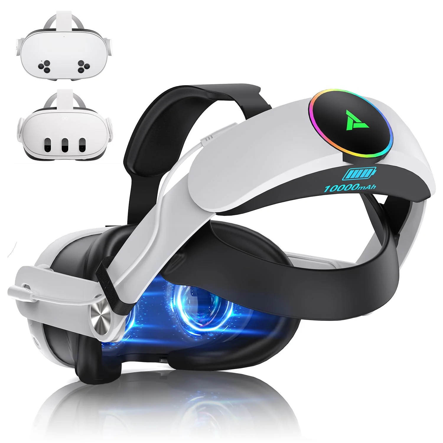 Auriculares VR RGB para Oculus/Meta Quest 3/3S, correa para la cabeza con batería de 10 000 mAh, correa Elite recargable que extiende el tiempo de reproducción de 4 a 6 horas y es ajustable para auriculares VR compatibles con accesorios Quest 3/3S.