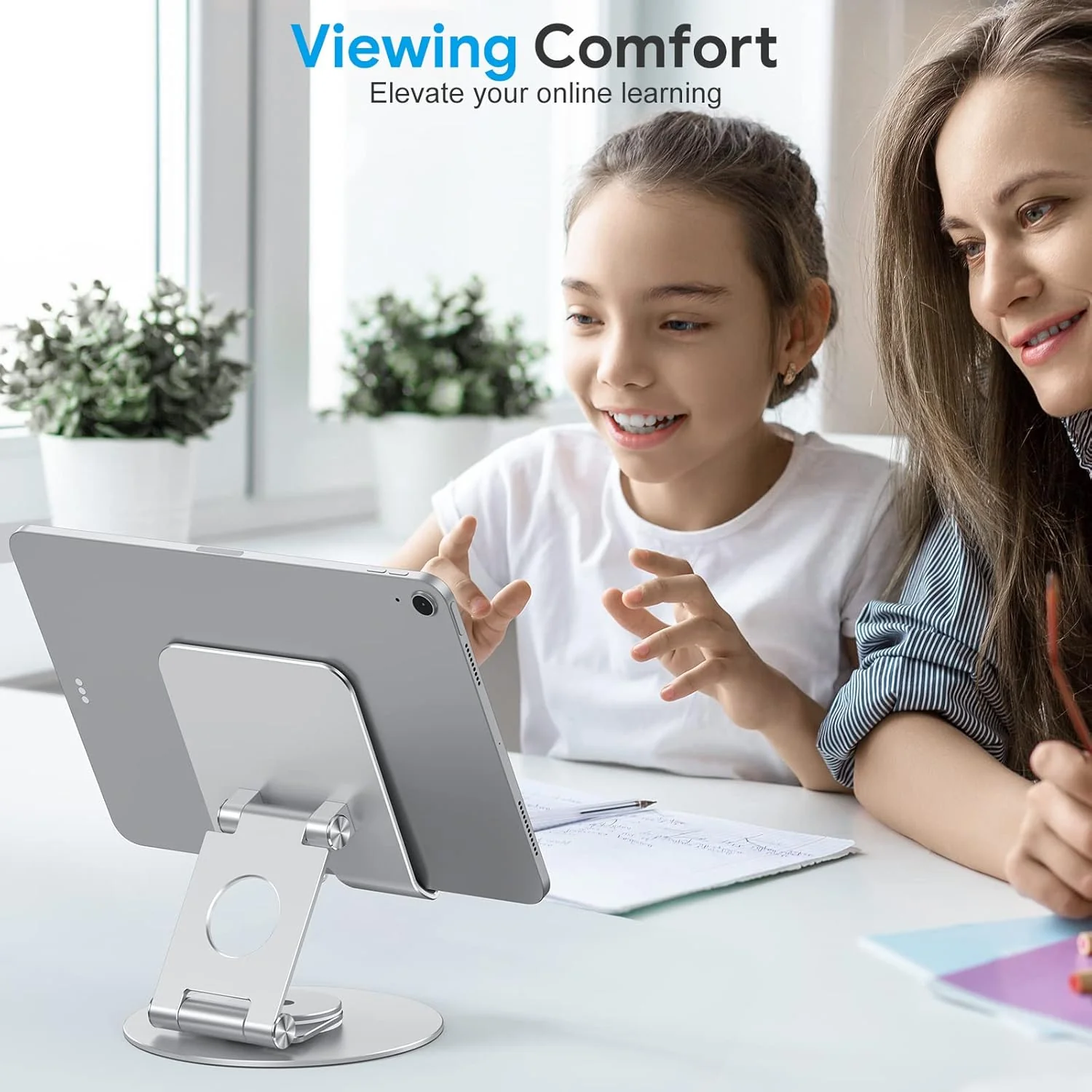 Soporte Giratorio para Tablet T6 para iPad con Base de Rotación de 360°, Soporte Plegable y Ajustable para Dibujo, Compatible con iPad Pro/Air/Mini y más, Plateado. - Image 5