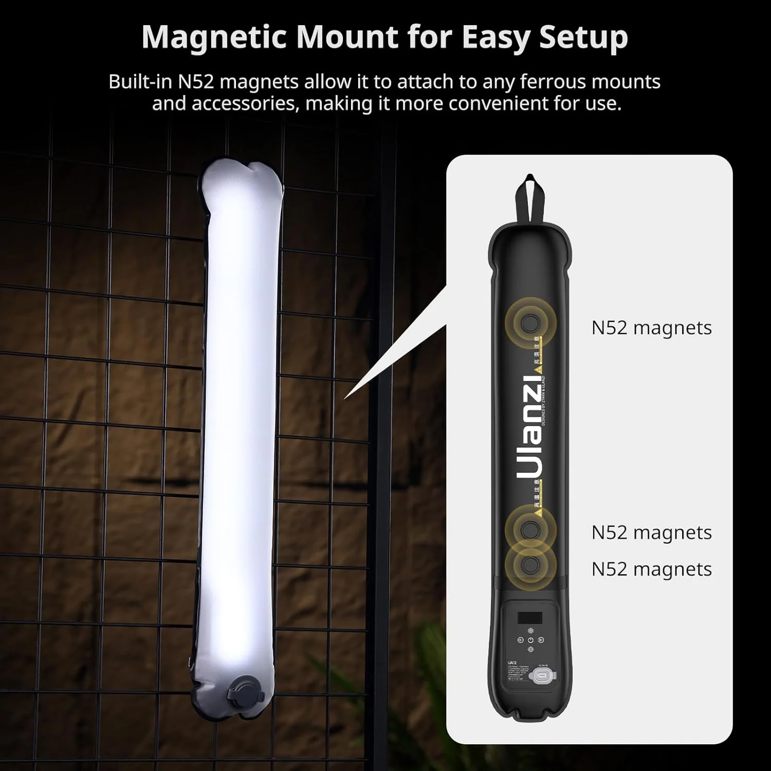 Tubo Luz Inflable Ulanzi LED 12W-120W RGB/Bi-Color Plegable - Image 7
